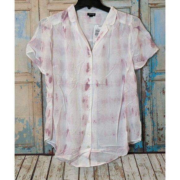 Torrid Womens Plus Size 1 Challis Tie Dye Mauve Button Front White NWT - Picture 2 of 11